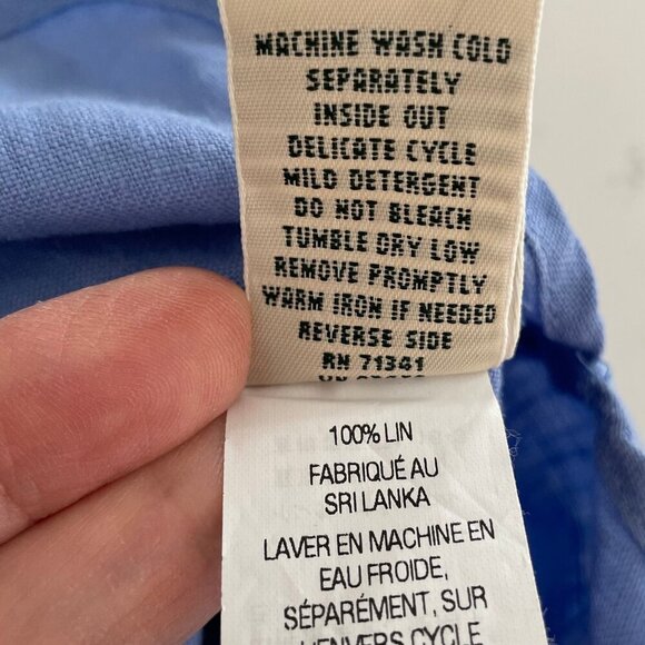 L.L.Bean 100% Linen Button Down Pleated Belted Dress Cornflower Blue Sz 10 NWOT - Picture 12 of 13